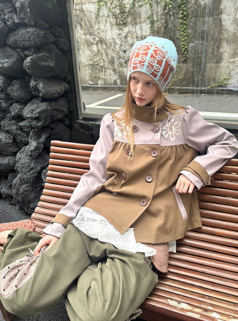 Patchwork puff sleeve jacket