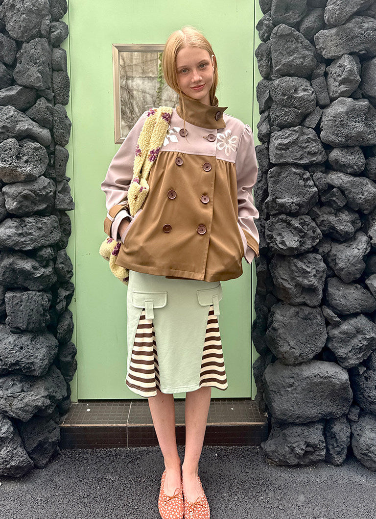 Patchwork puff sleeve jacket