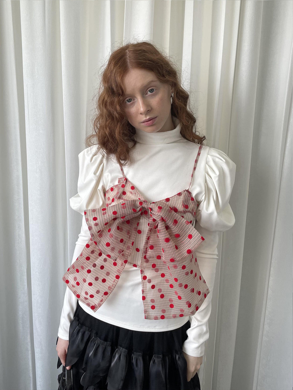 Puff sleeve knitted shirt