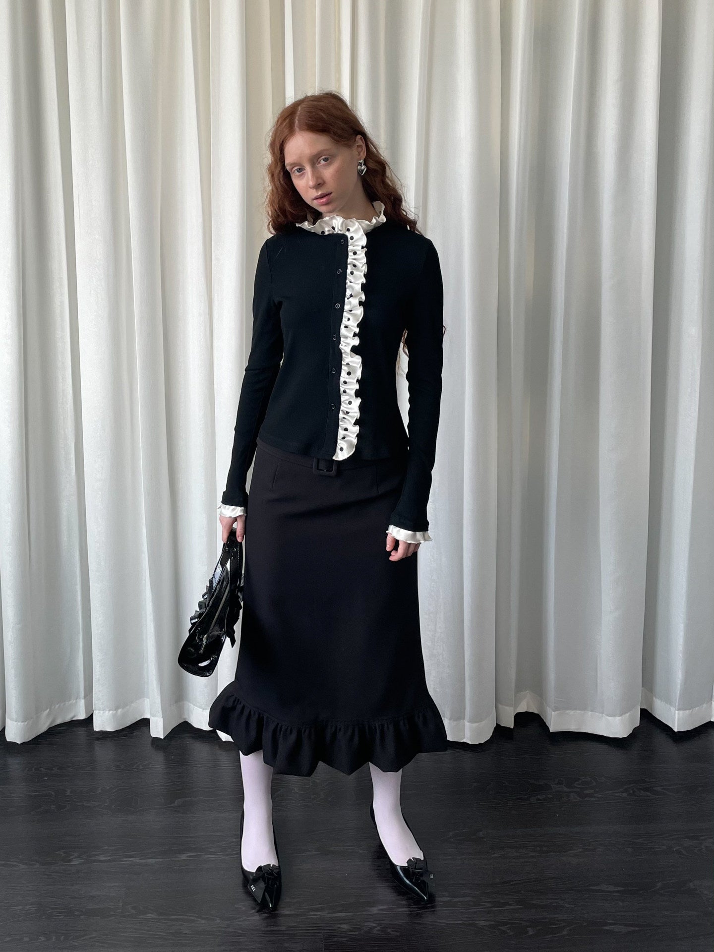 Knitted cardigan with polka dot lace