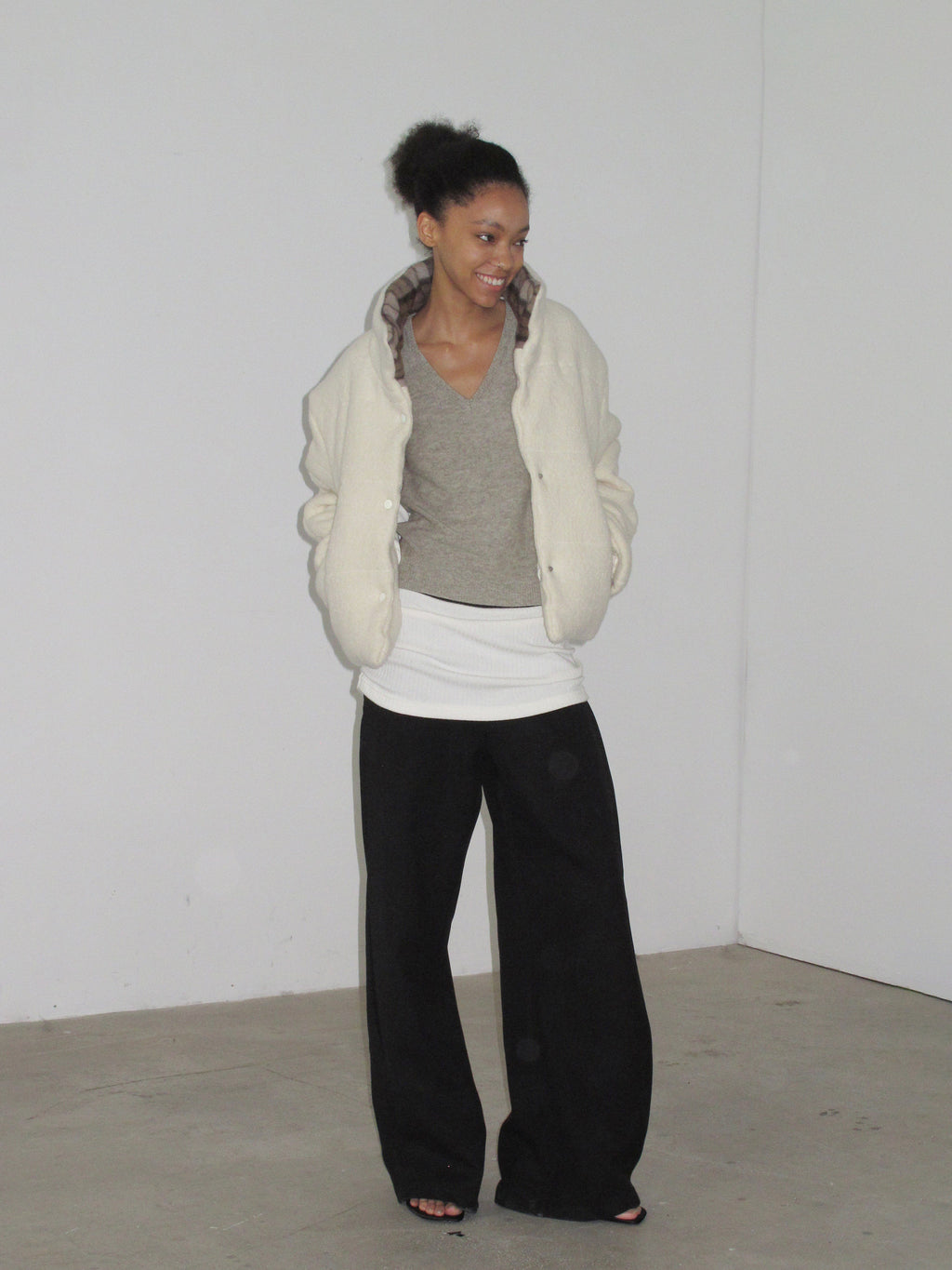 Acetate side seams and skirt layered wide-leg trousers