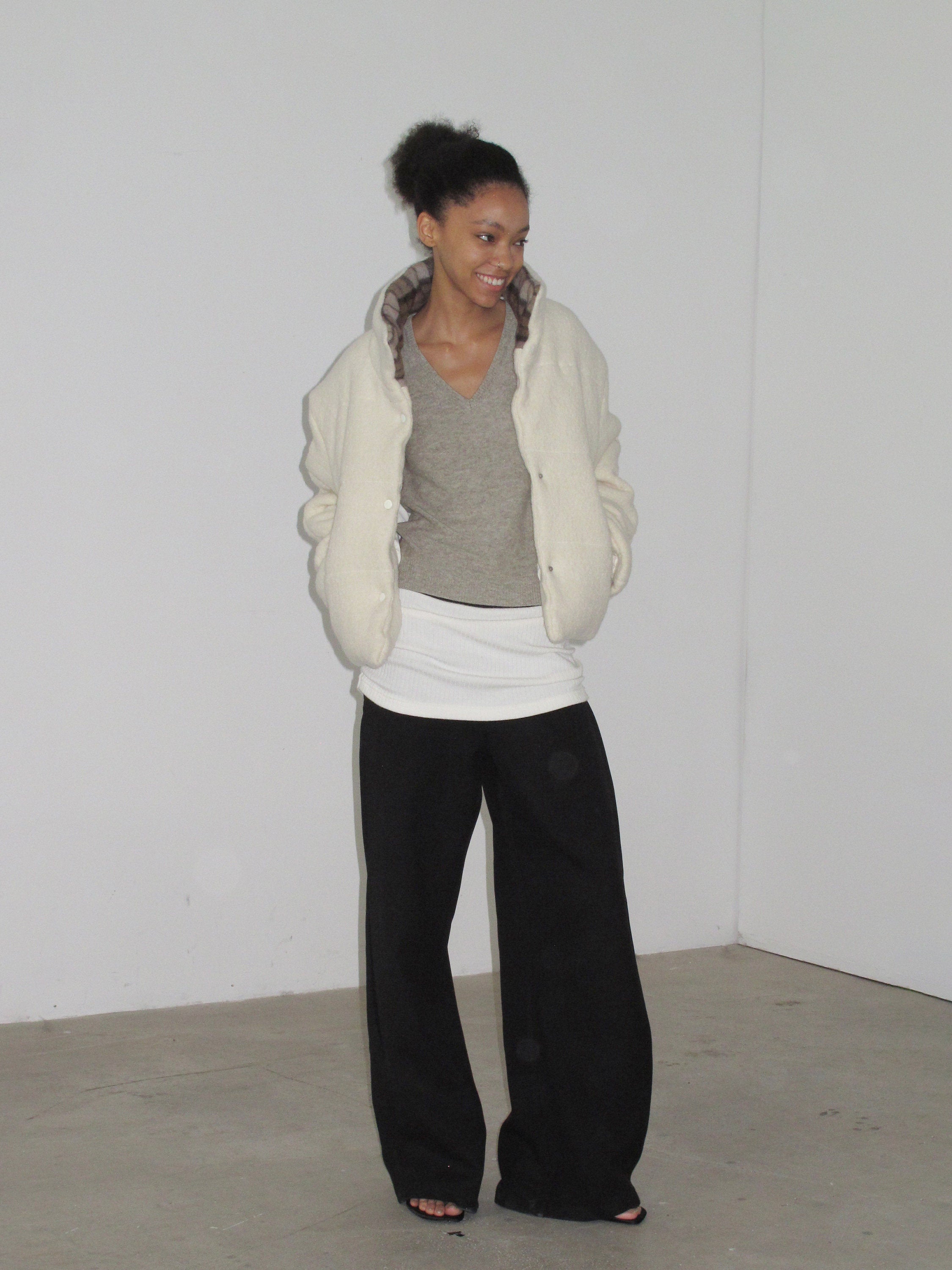 Acetate side seams and skirt layered wide-leg trousers
