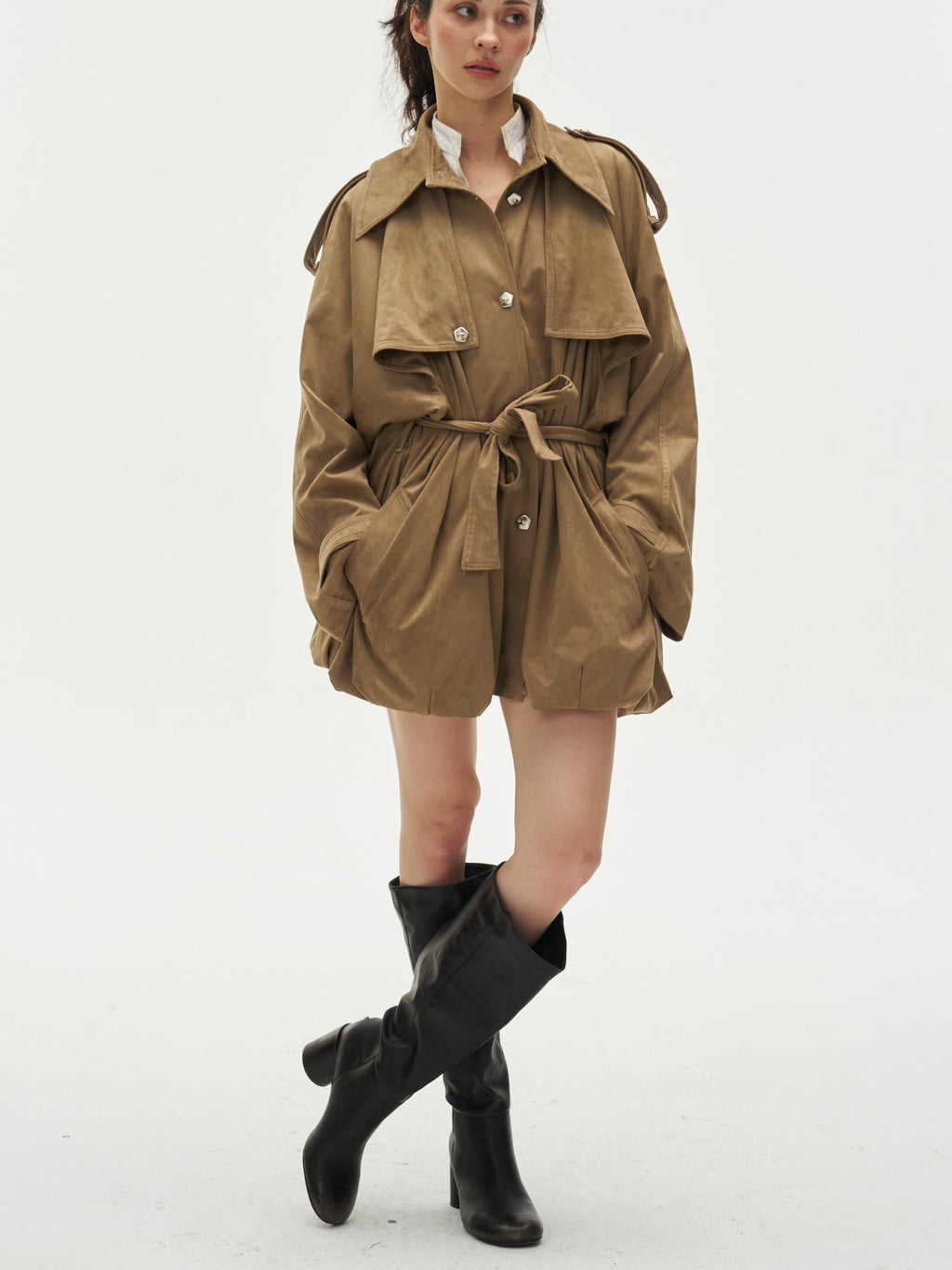 Faux Suede Loose Trench Coat