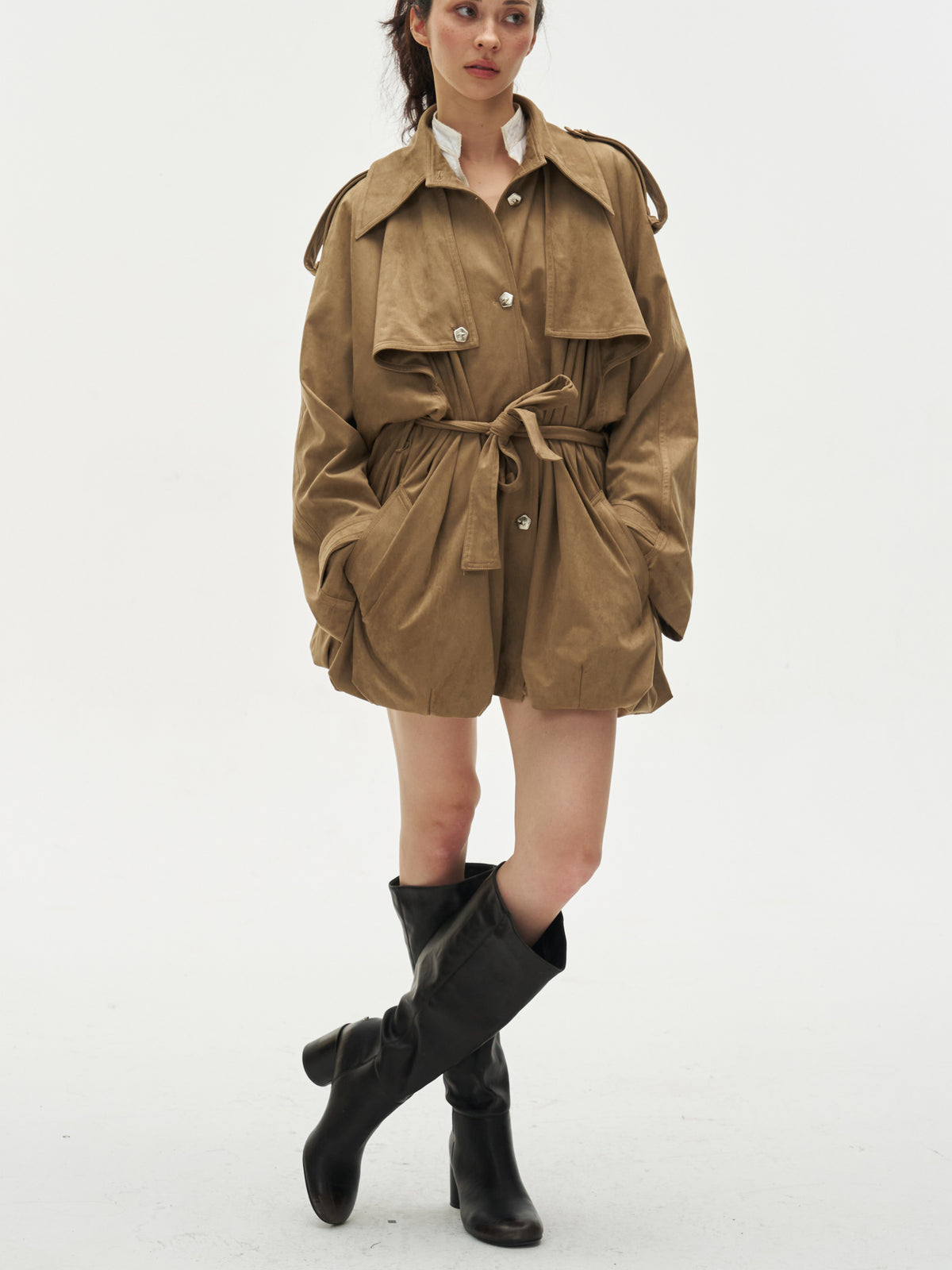 Faux Suede Loose Trench Coat