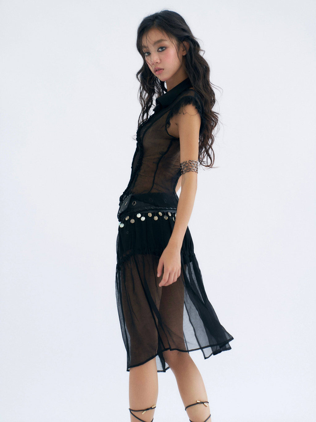 Sheer Overlay Belted Skort