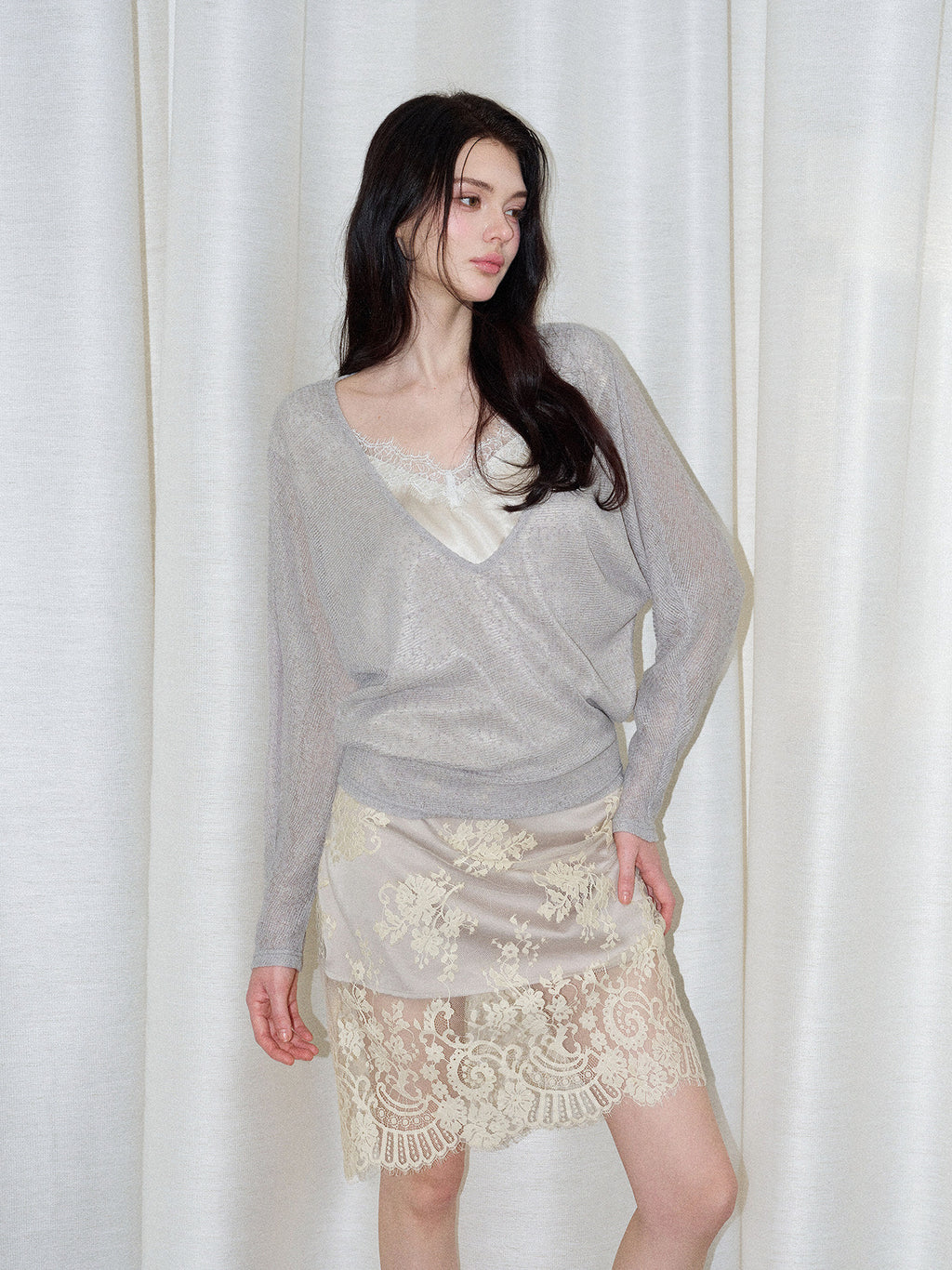 Lace Layered Long Sleeve Blouse
