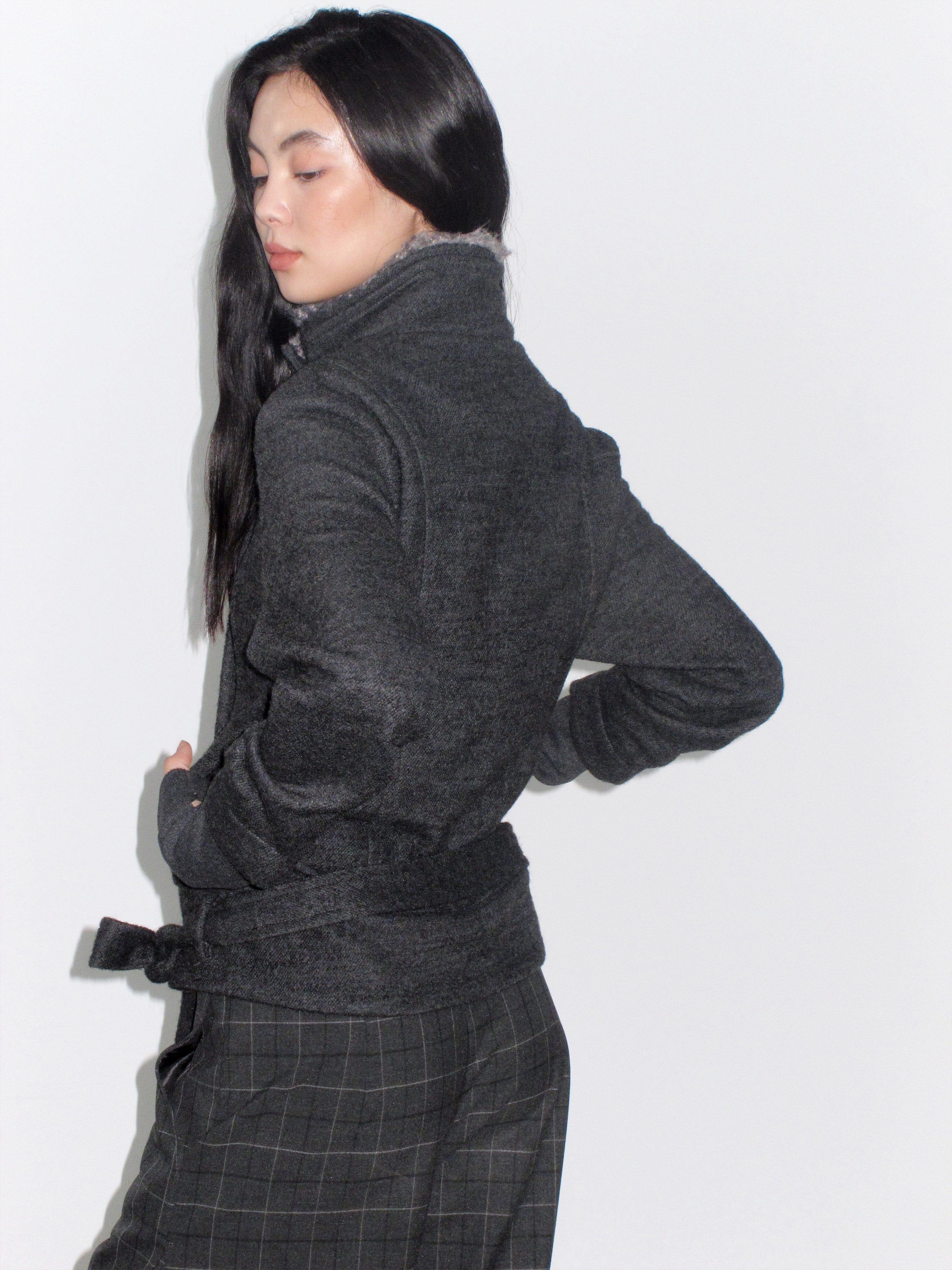 Fur Collar Cropped Wool Coat