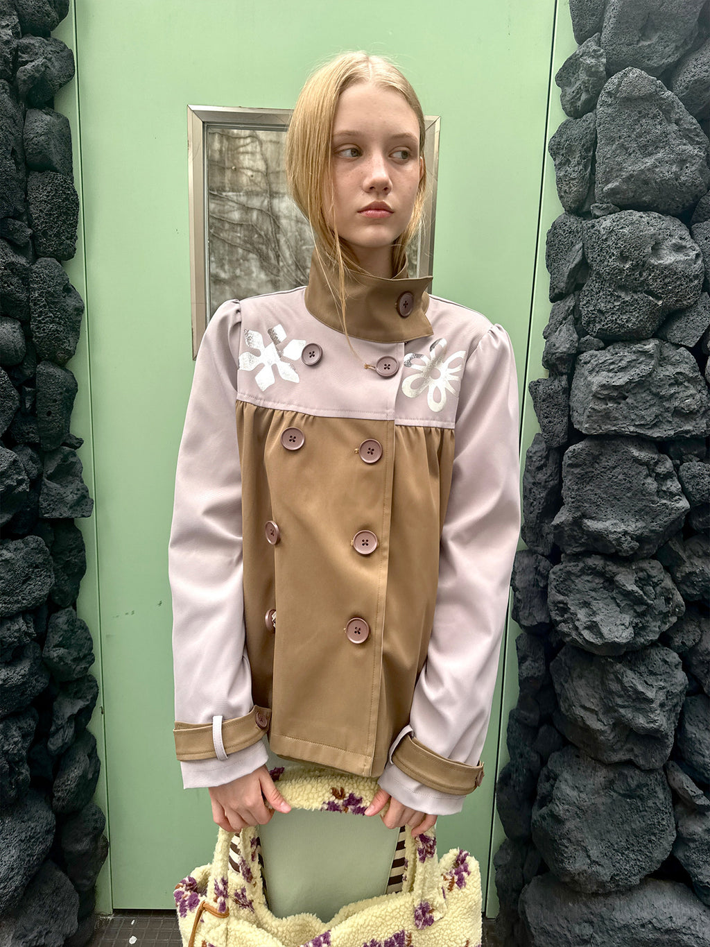 Patchwork puff sleeve jacket