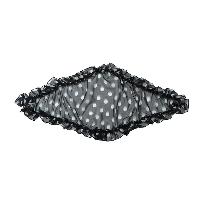 Polka dot ruffled thin silk scarf