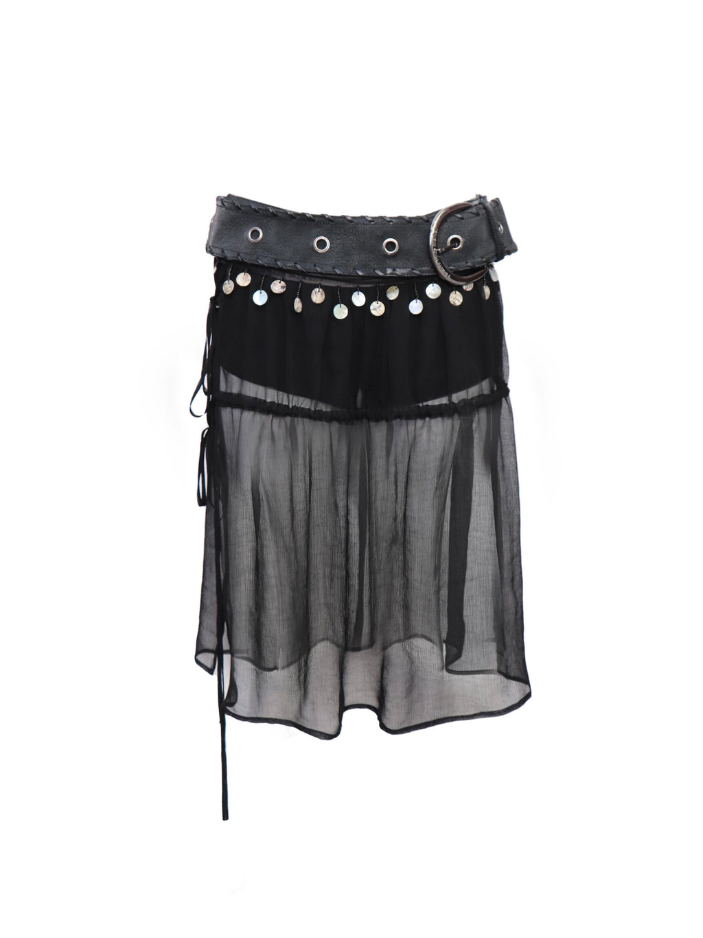 Sheer Overlay Belted Skort