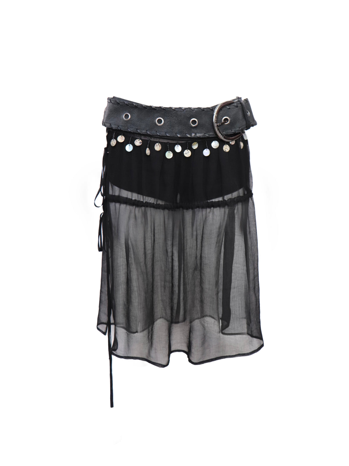 Sheer Overlay Belted Skort