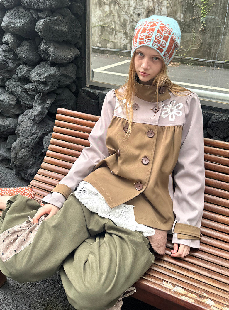 Patchwork puff sleeve jacket