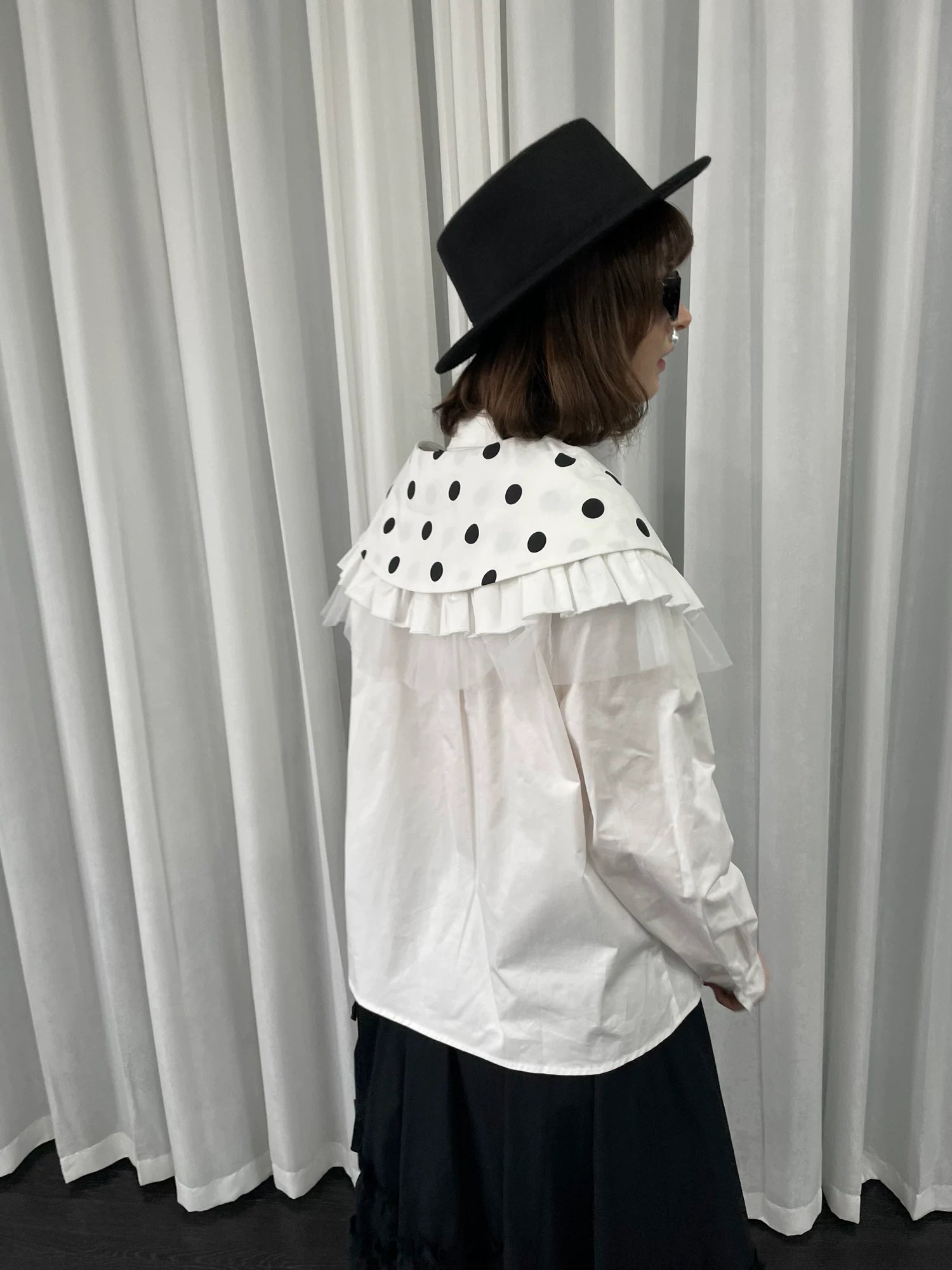 Three-layer lace polka dot collar