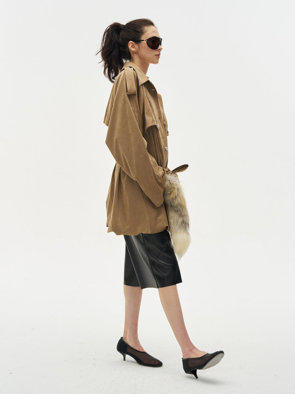 Faux Suede Loose Trench Coat