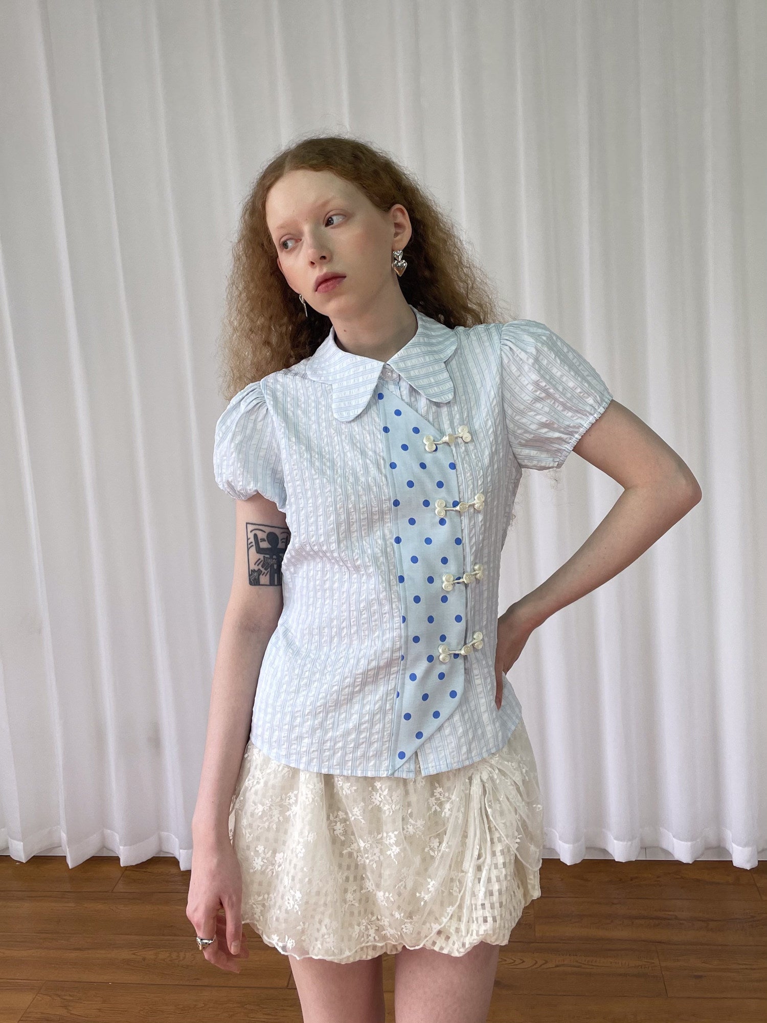 Polka dot puff sleeve shirt