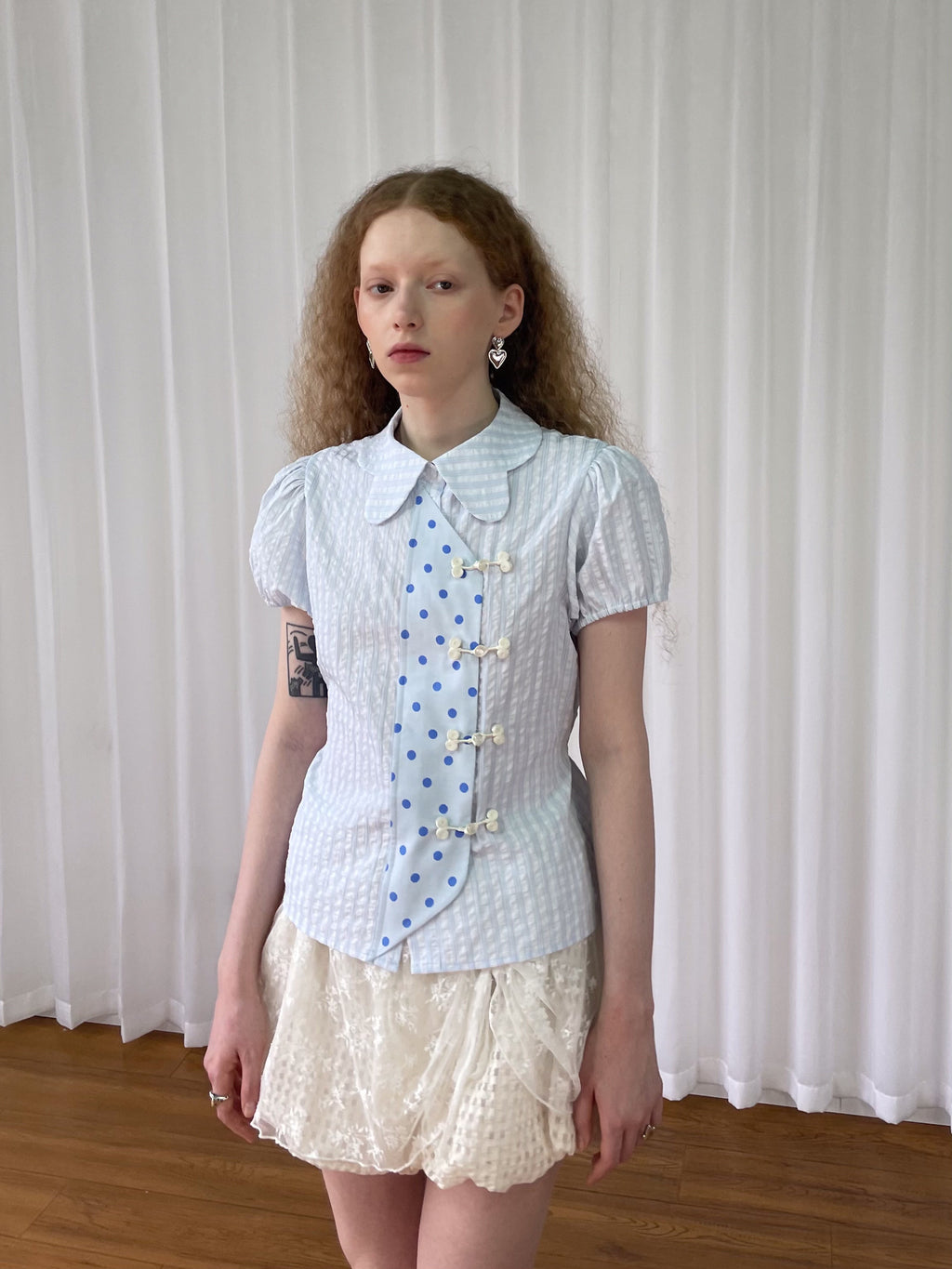 Polka dot puff sleeve shirt