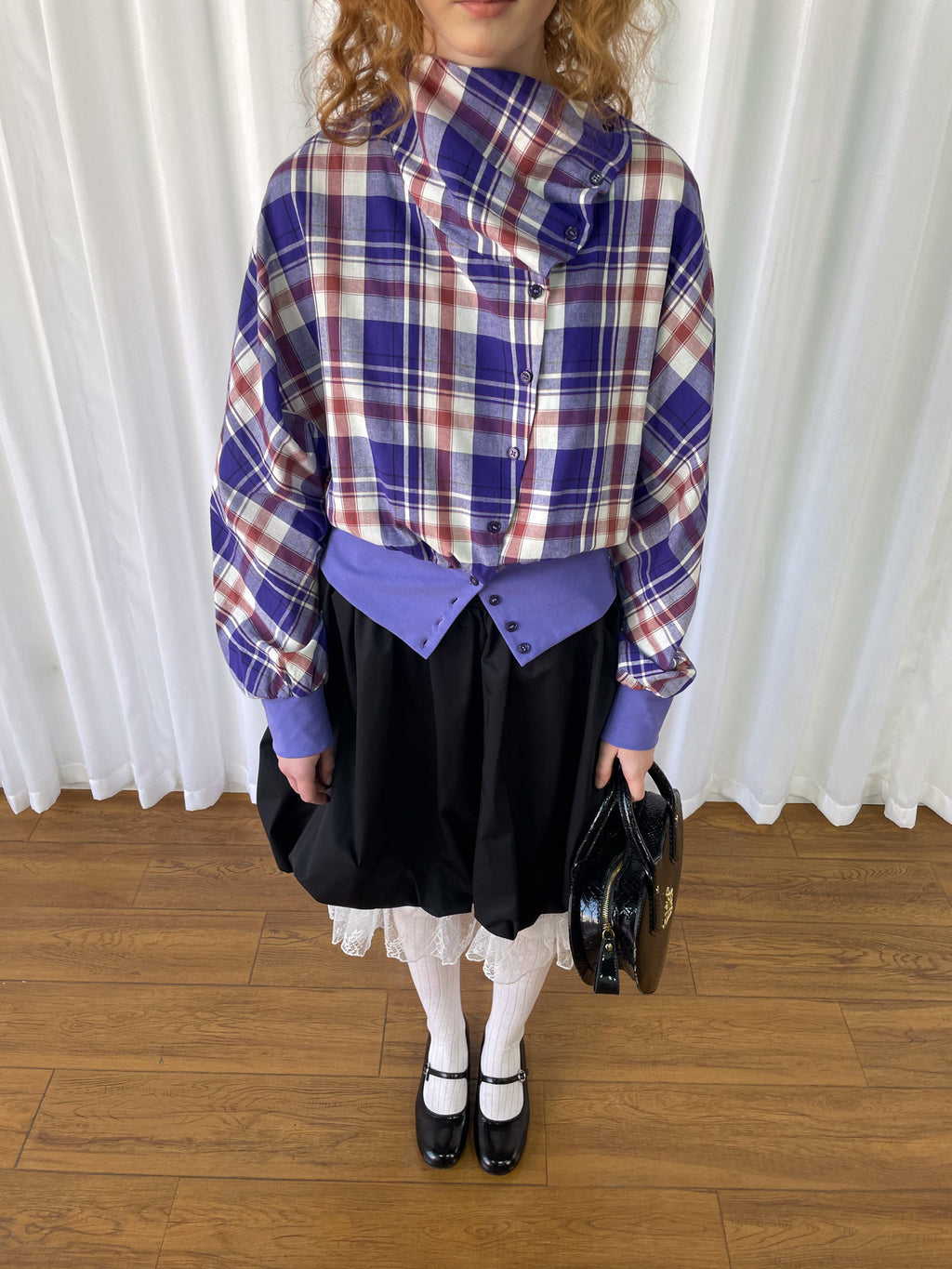 Plaid pleated shirt jacket