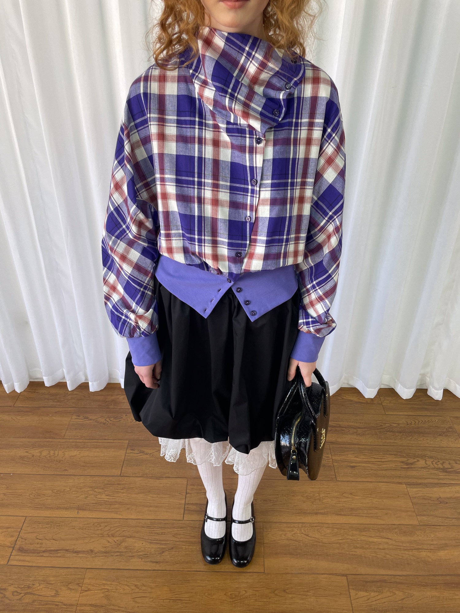 Plaid pleated shirt jacket