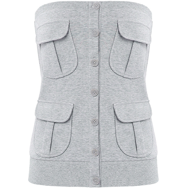 multi-pocket design cardigan / tube top