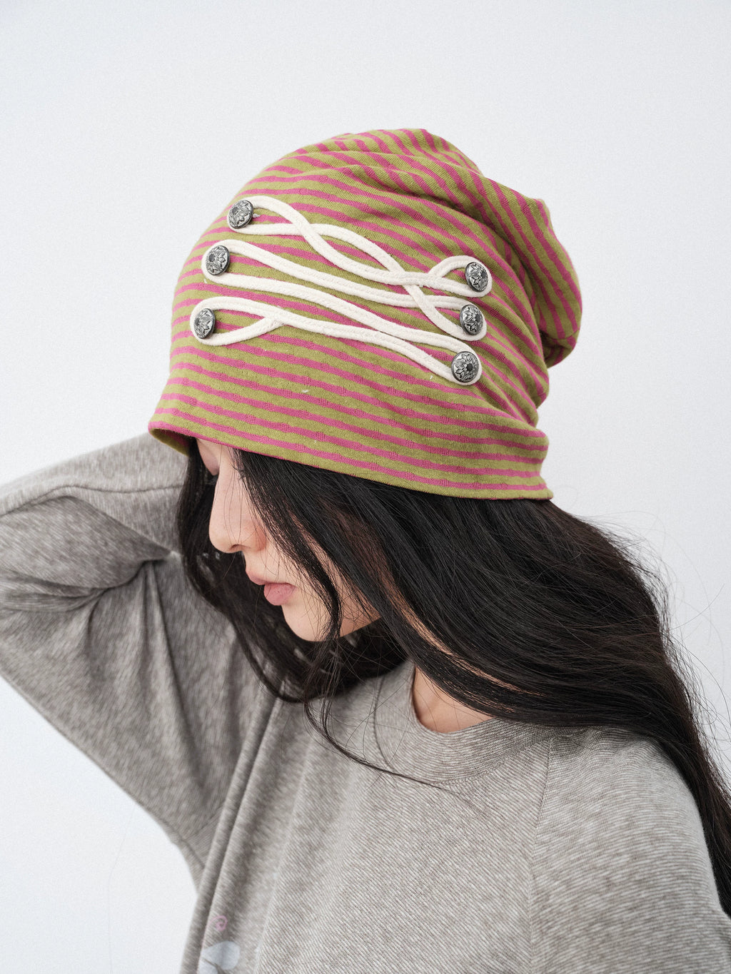 THELIGHT2026SS striped cold hat women's original retro pile hat orange medieval style spring and summer new model