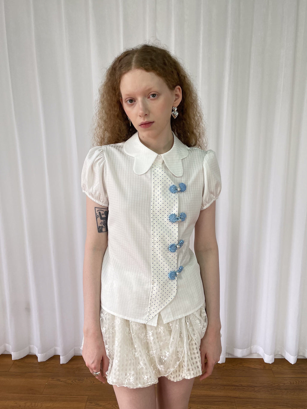 Striped patchwork polka dot shirt