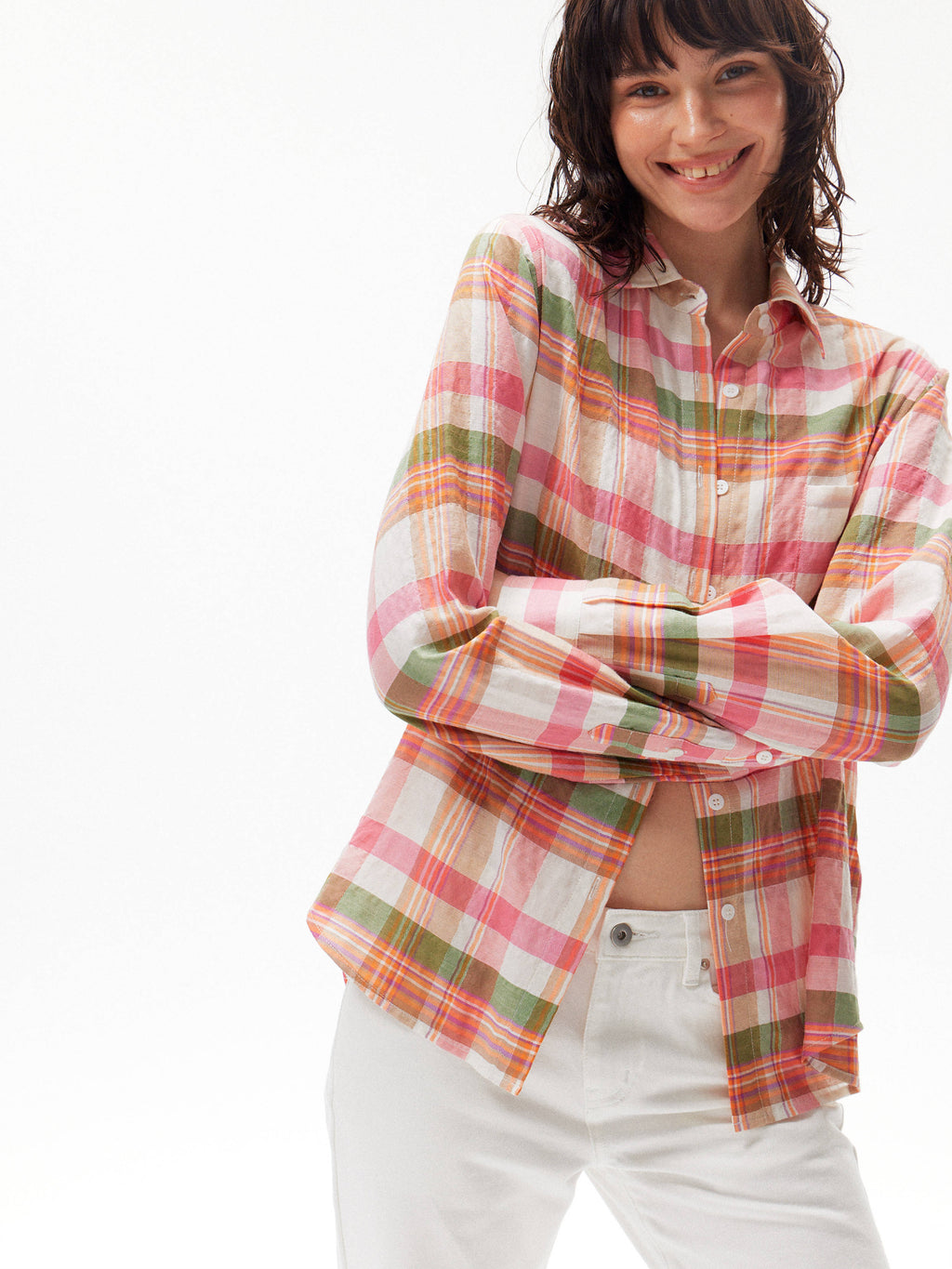 Pink Check Loose Relaxed Long Sleeve Shirt