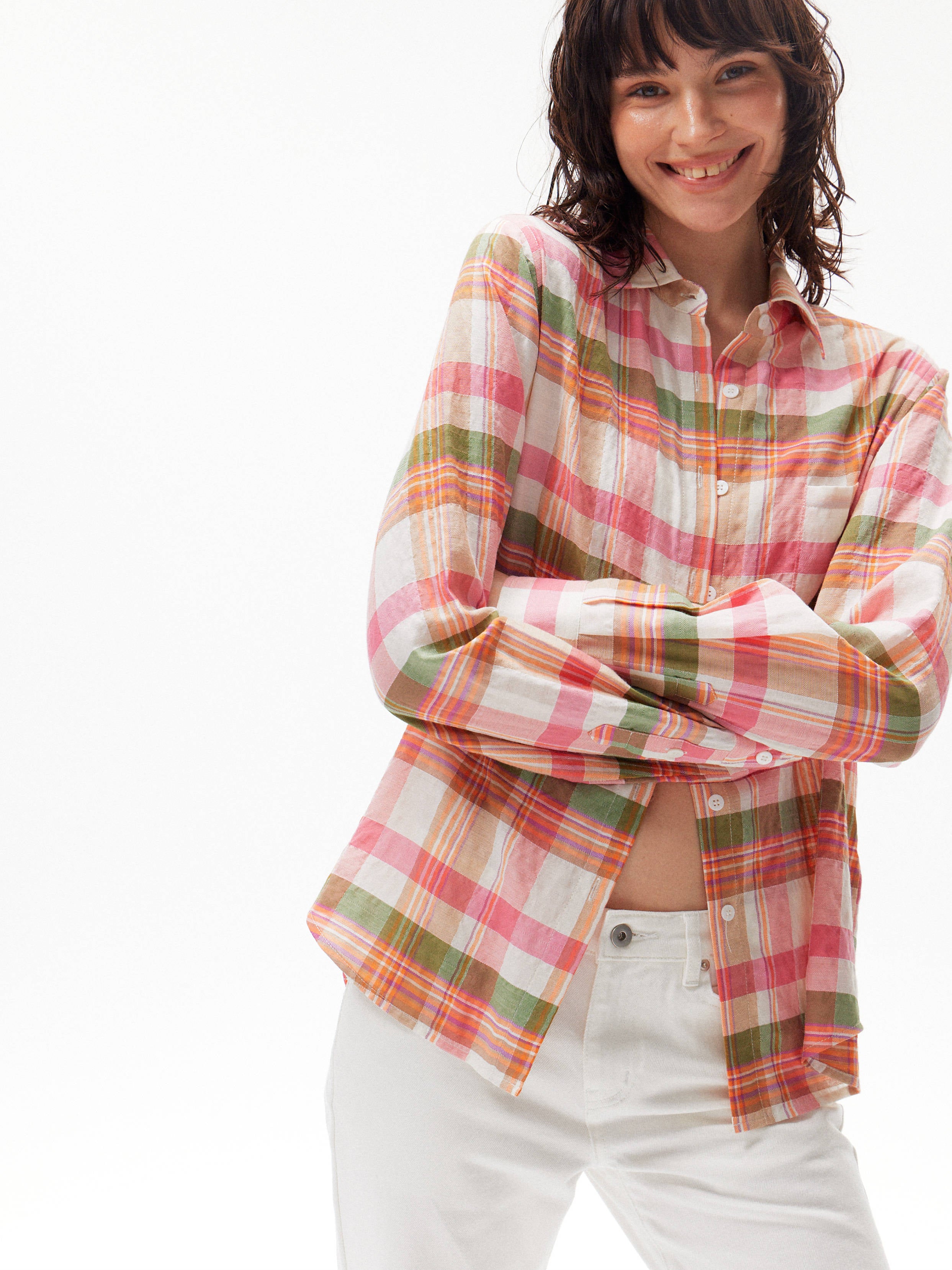 Pink Check Loose Relaxed Long Sleeve Shirt