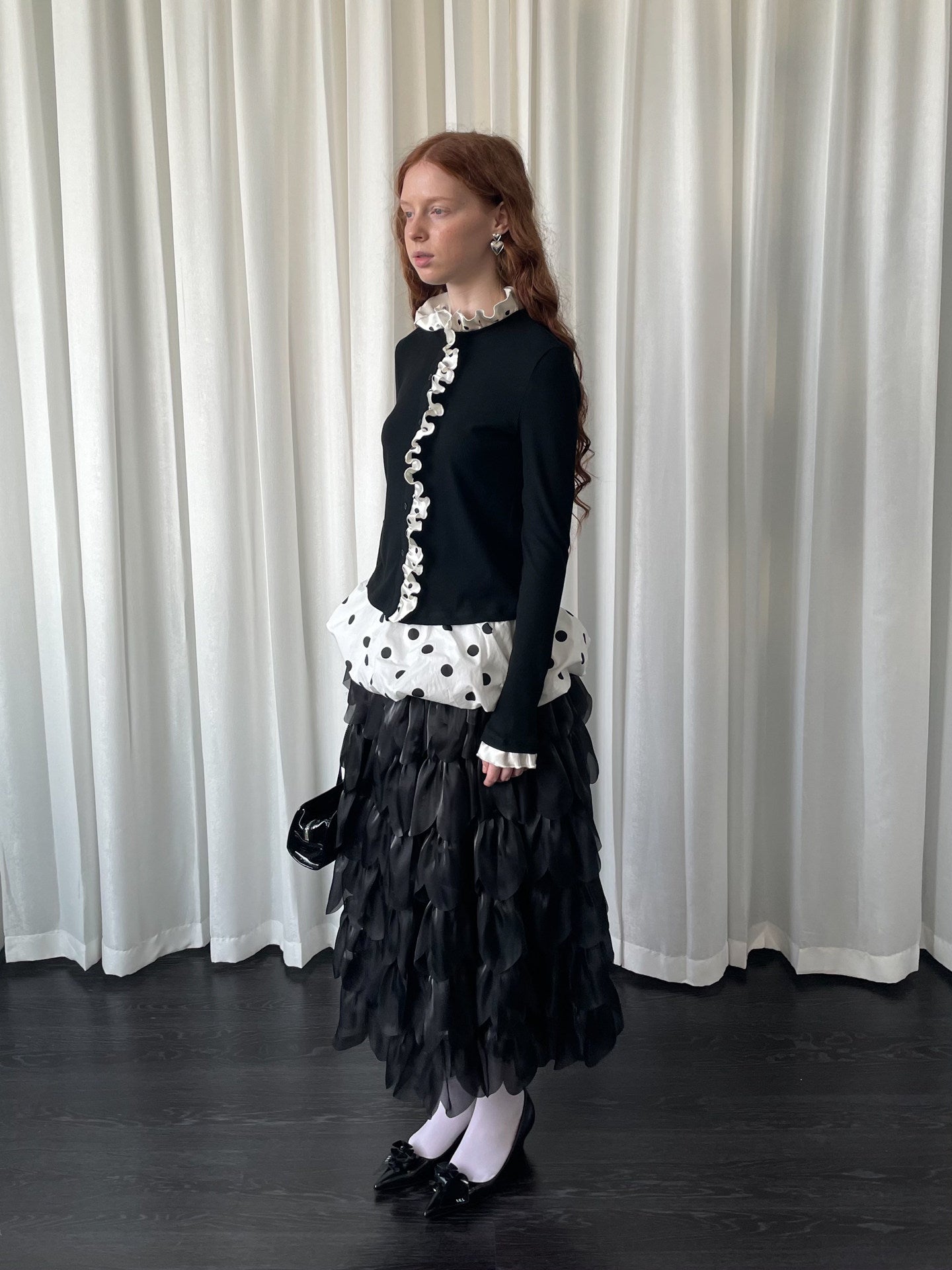 Knitted cardigan with polka dot lace