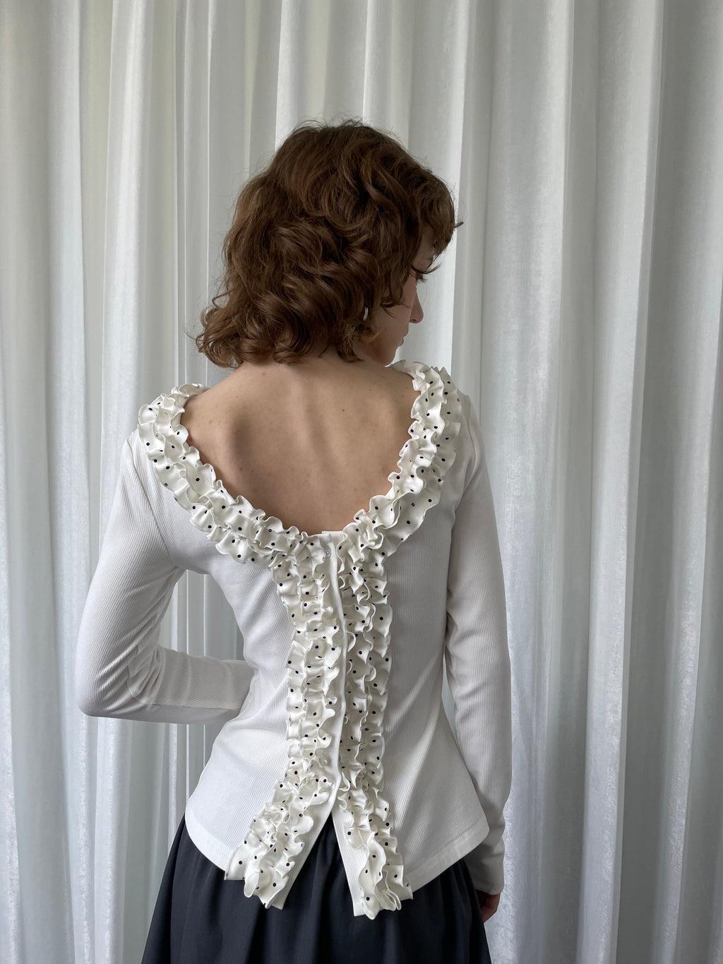 Polka dot lace collar white top