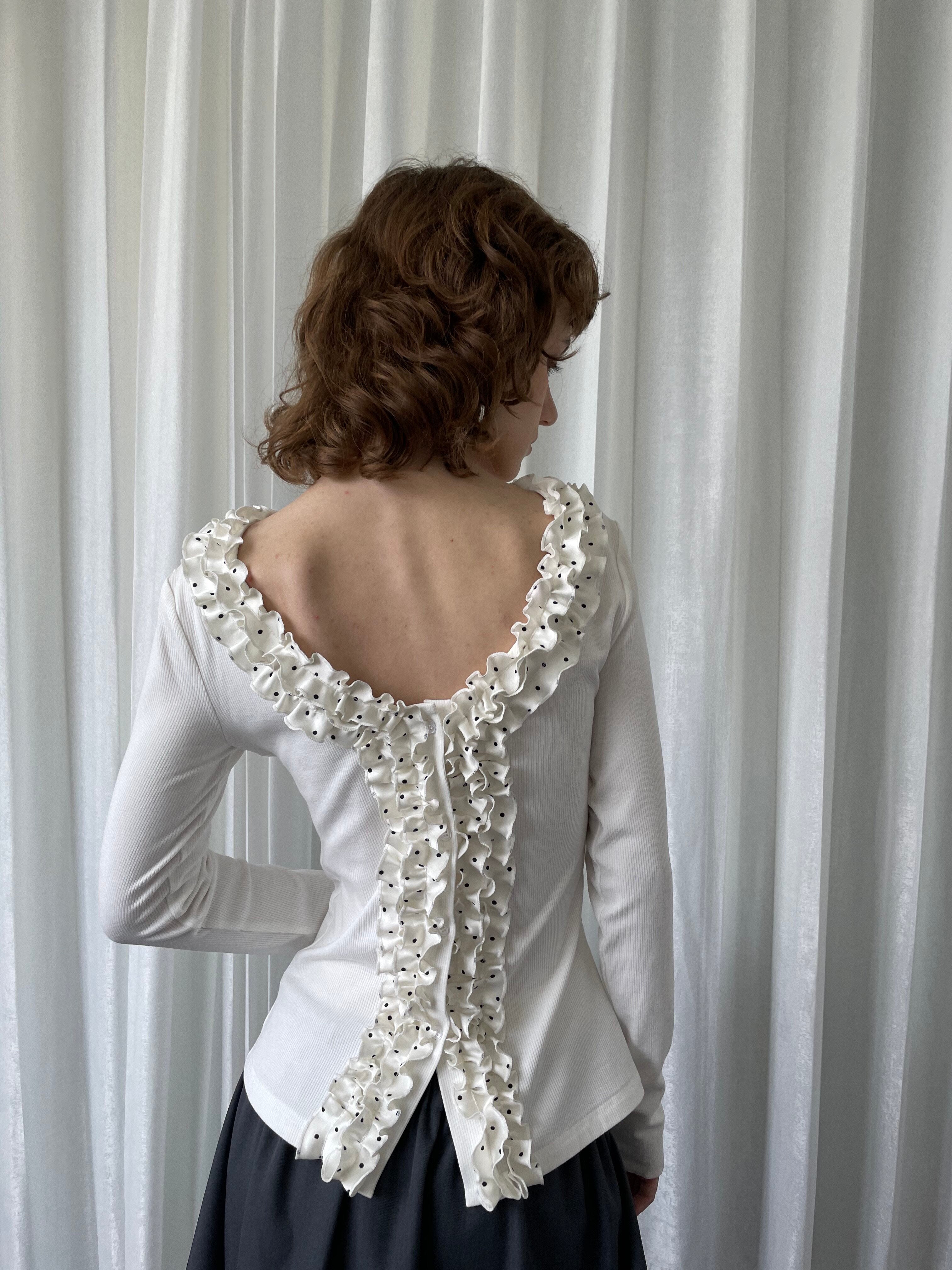 Polka dot lace collar white top