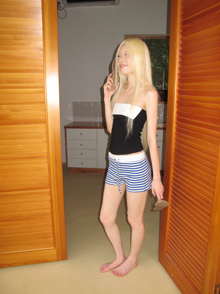 striped knit casual shorts