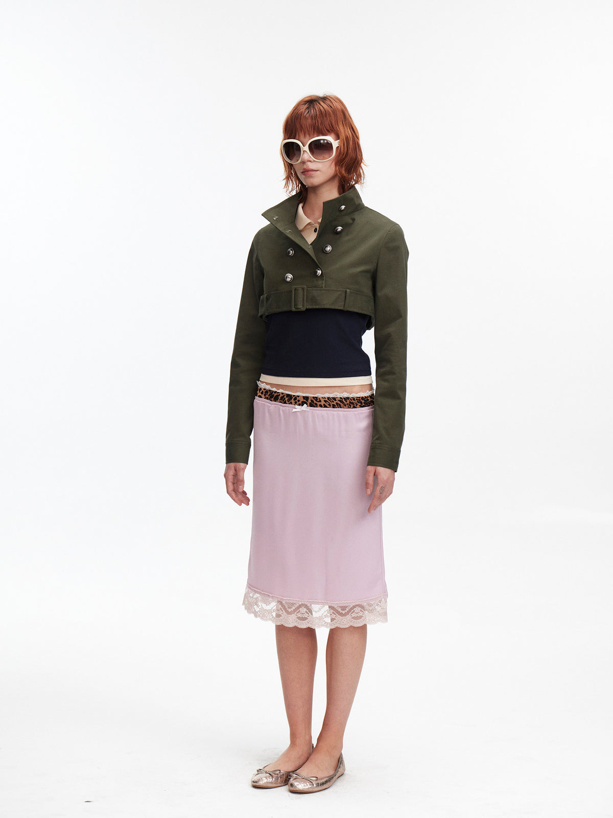 Leopard print contrast satin skirt