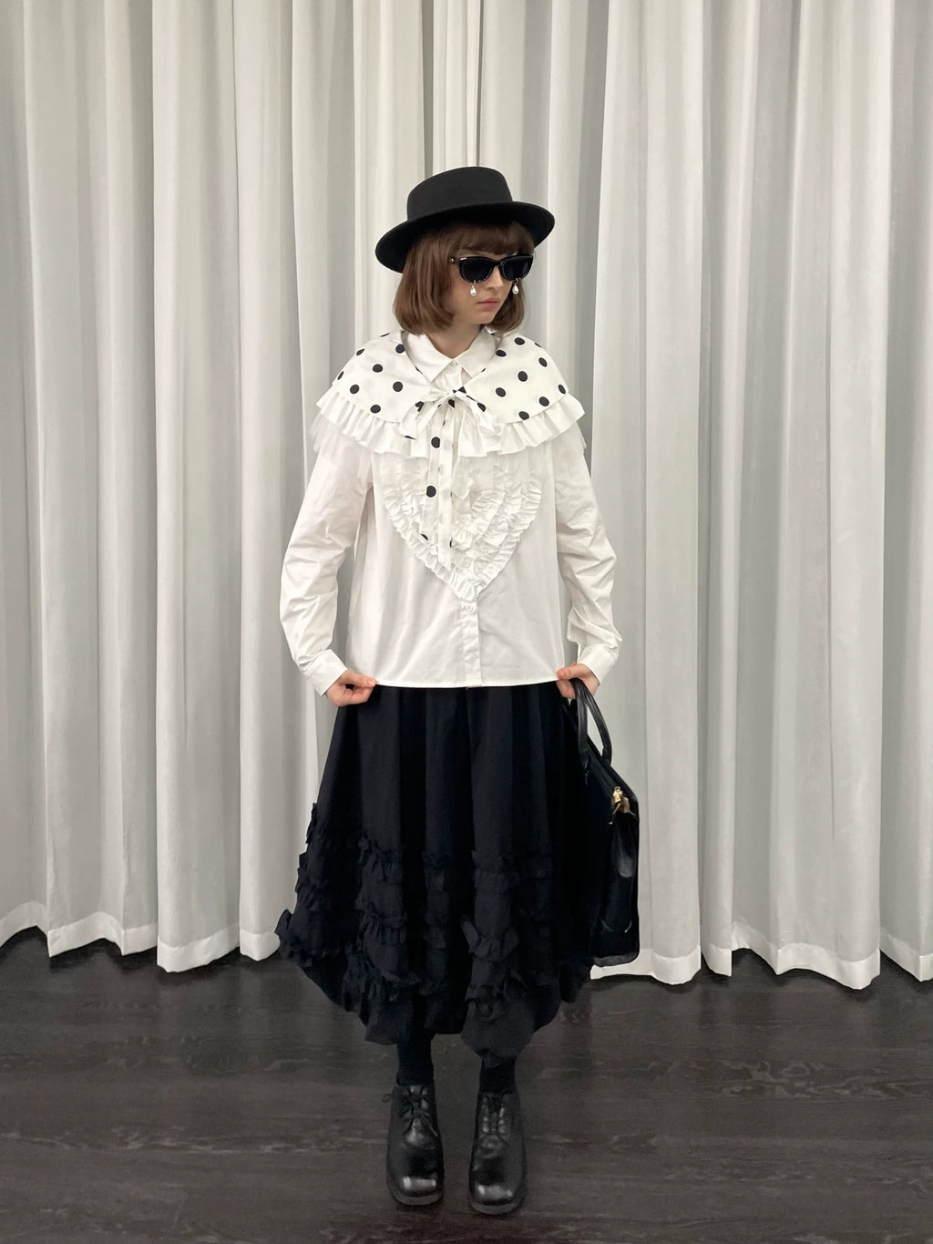 Three-layer lace polka dot collar