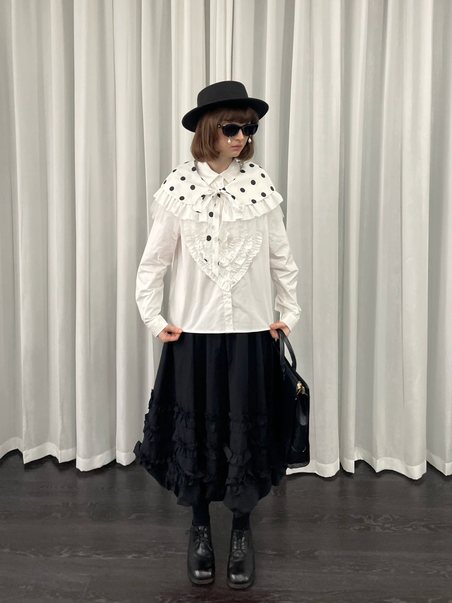 Three-layer lace polka dot collar