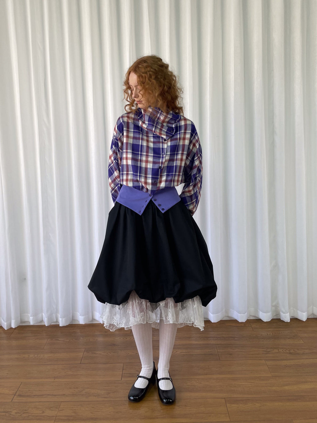 Plaid pleated shirt jacket