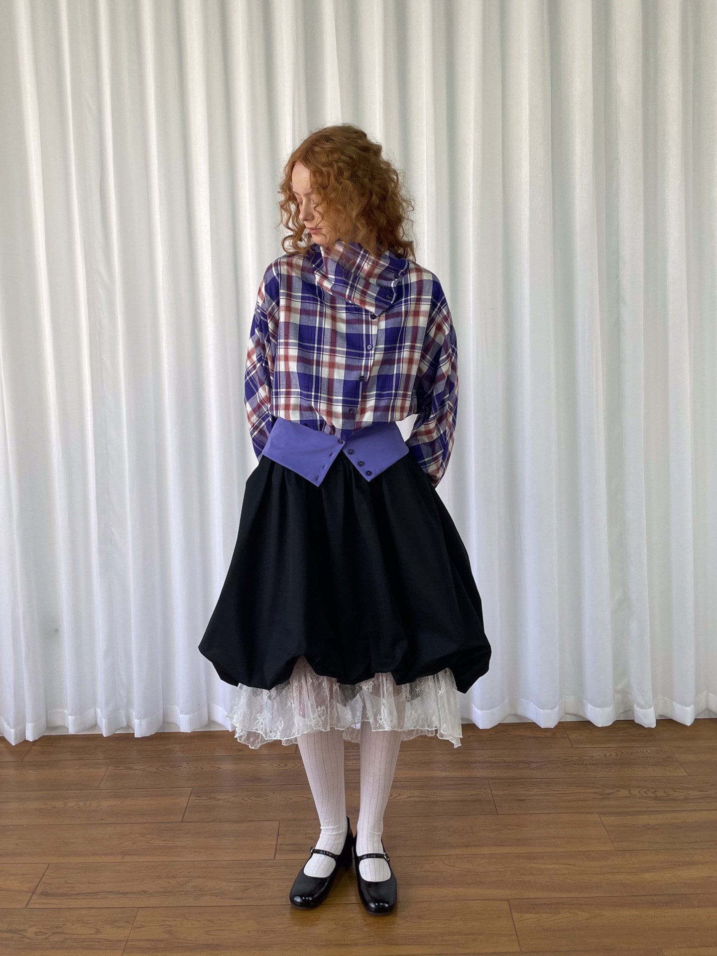 Plaid pleated shirt jacket