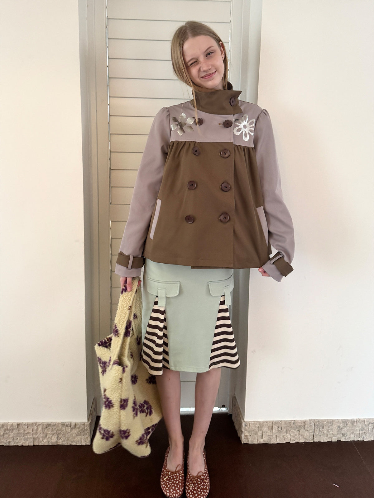 Patchwork puff sleeve jacket