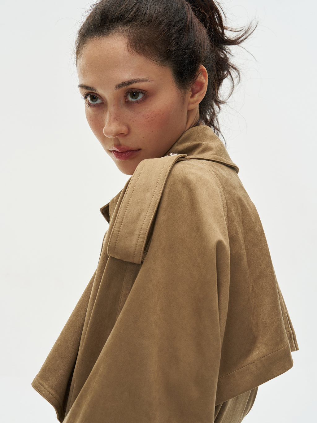 Faux Suede Loose Trench Coat