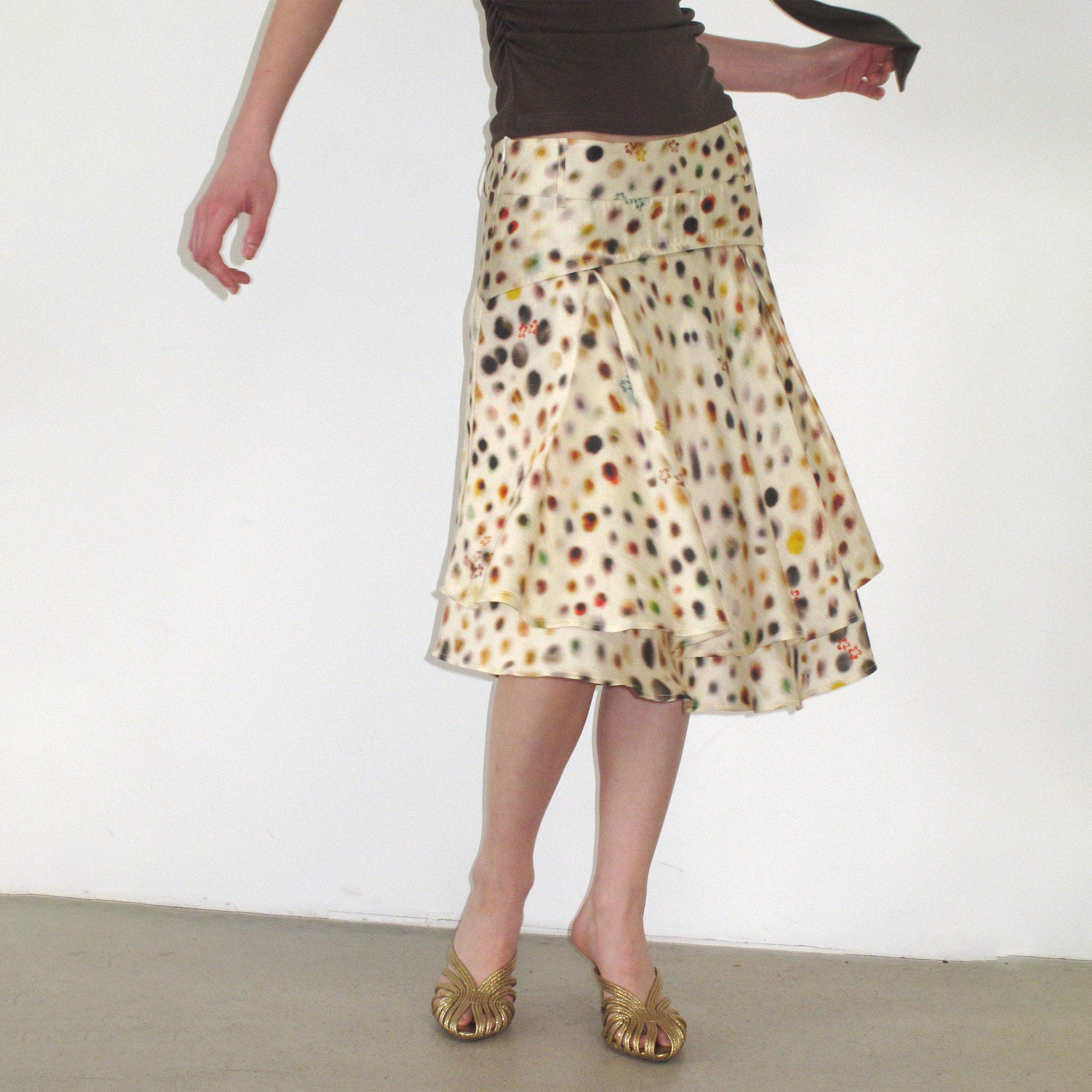 Psychedelic polka dot double-layered skirt