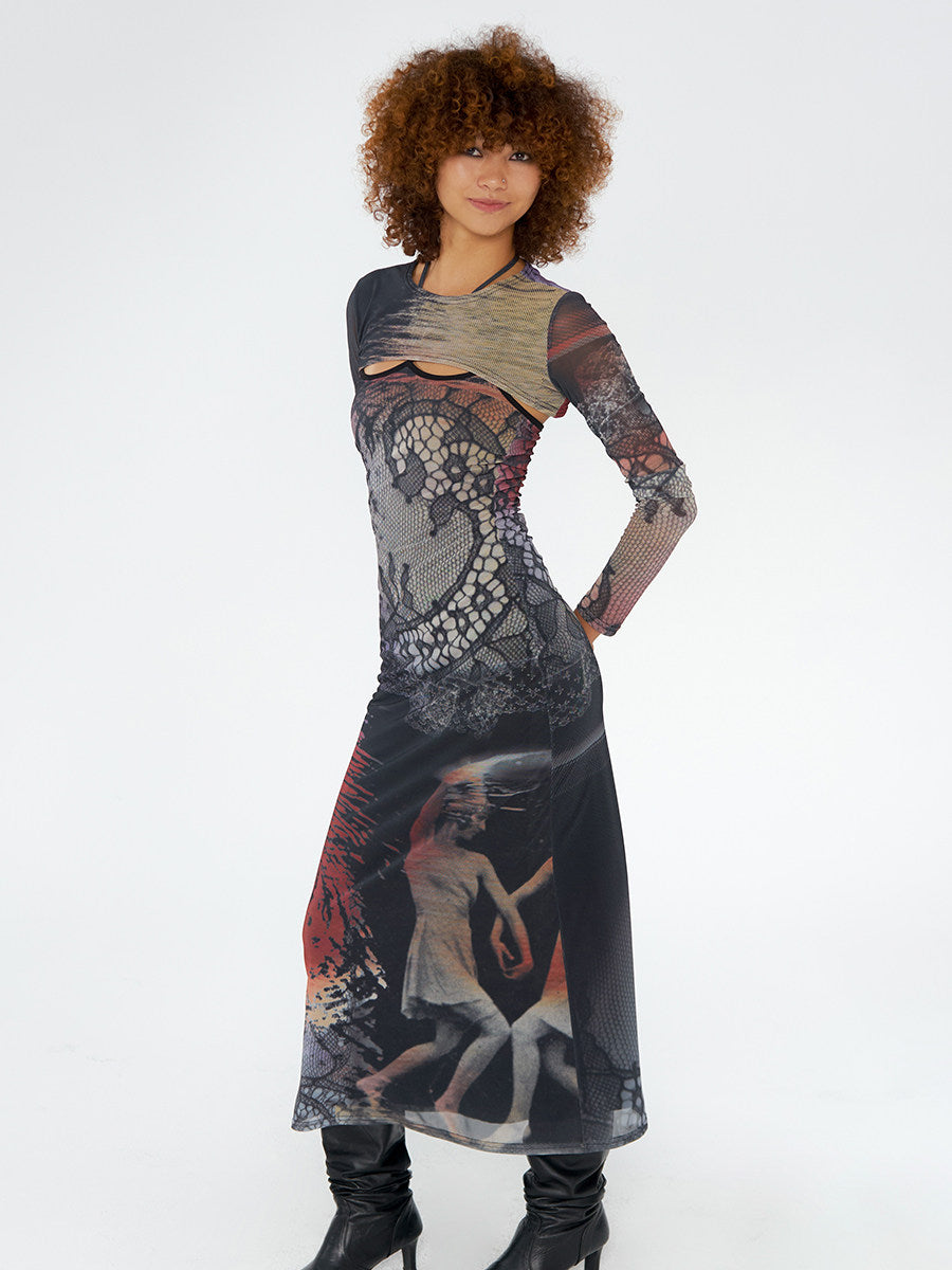 Swan Print Two-Piece Dress