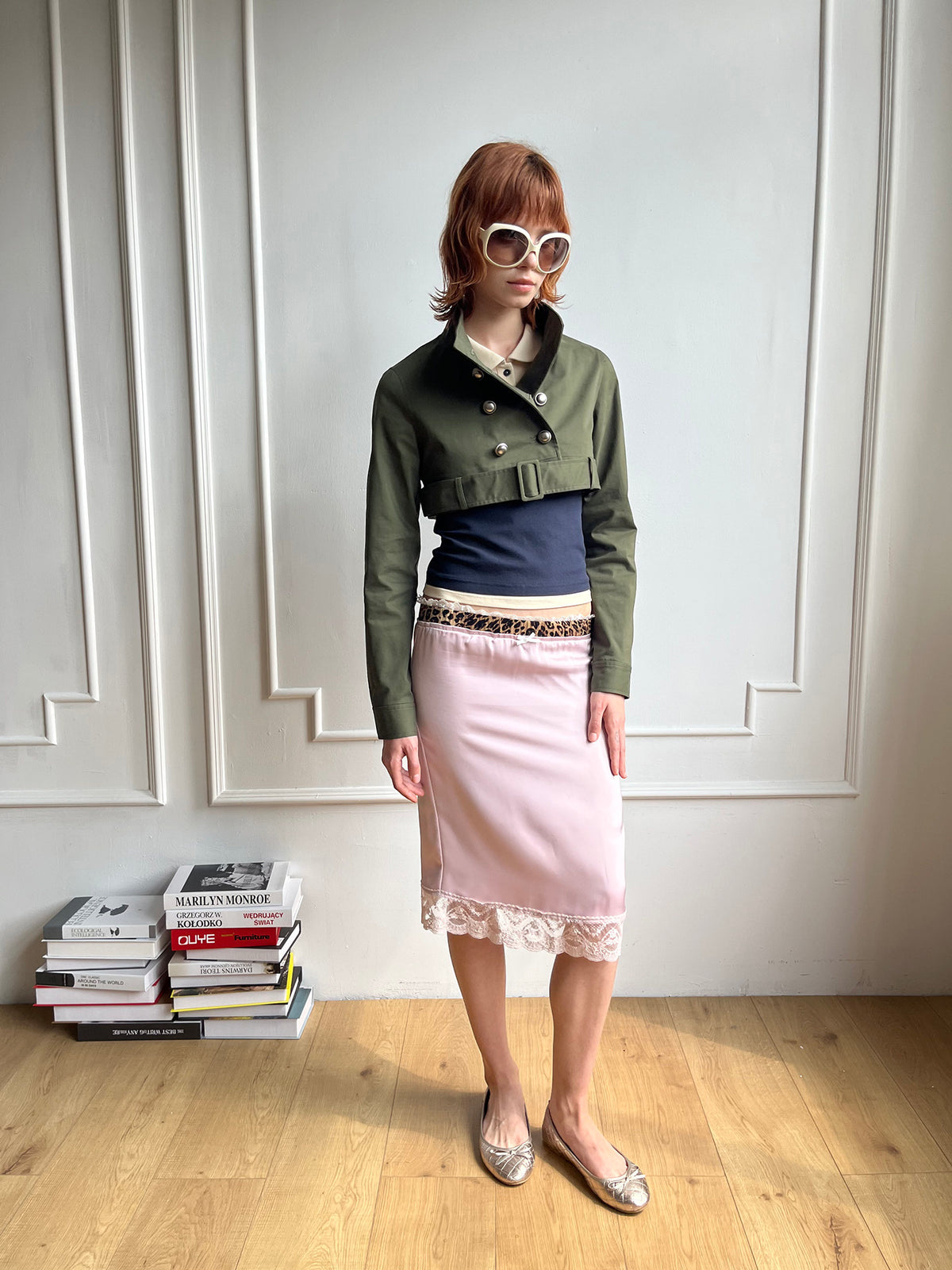 Leopard print contrast satin skirt