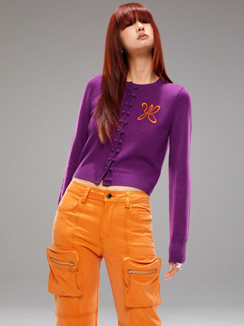 Purple Knitted Sweater Cardigan