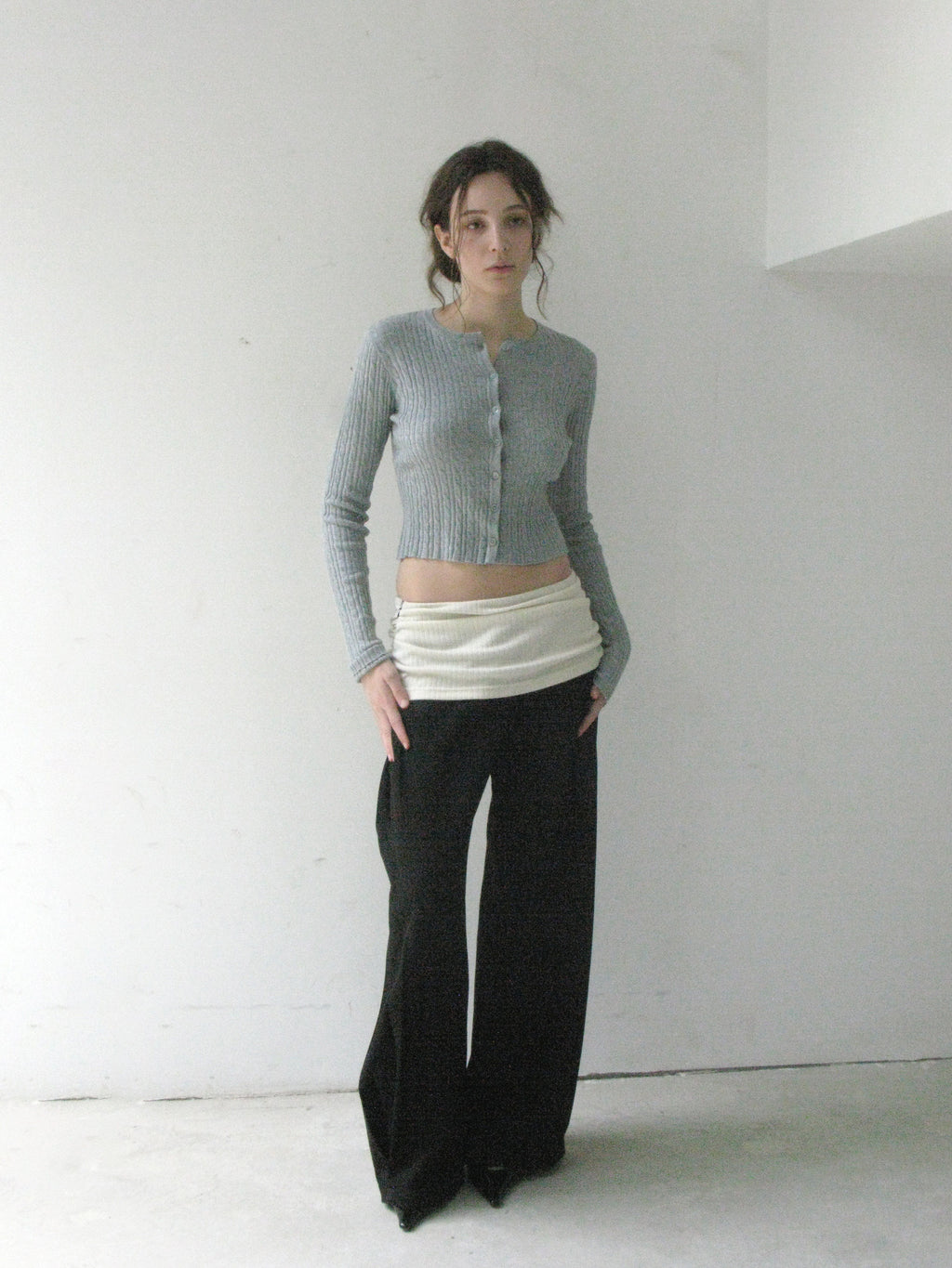 Acetate side seams and skirt layered wide-leg trousers