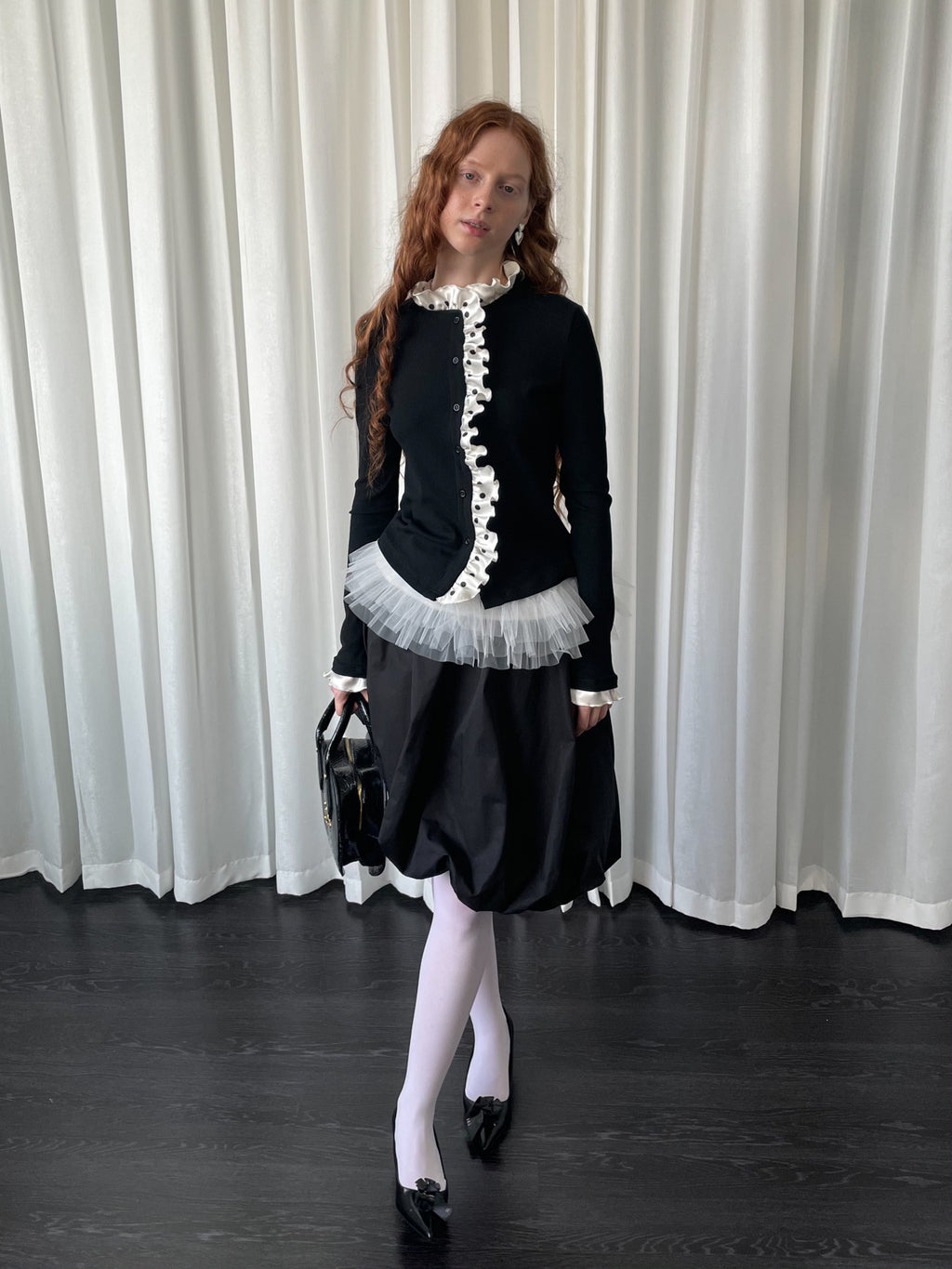 Knitted cardigan with polka dot lace