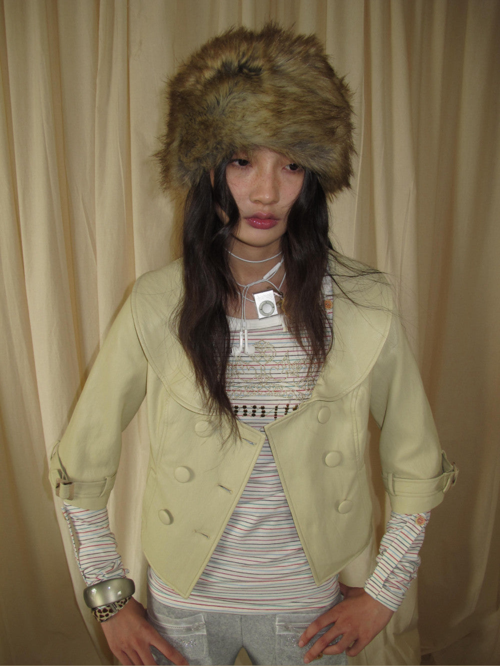 antique pale cropped leather jacket