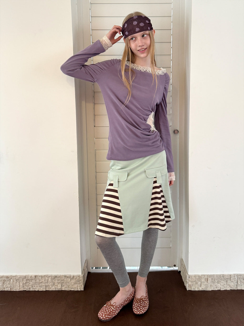 Striped lace casual skirt