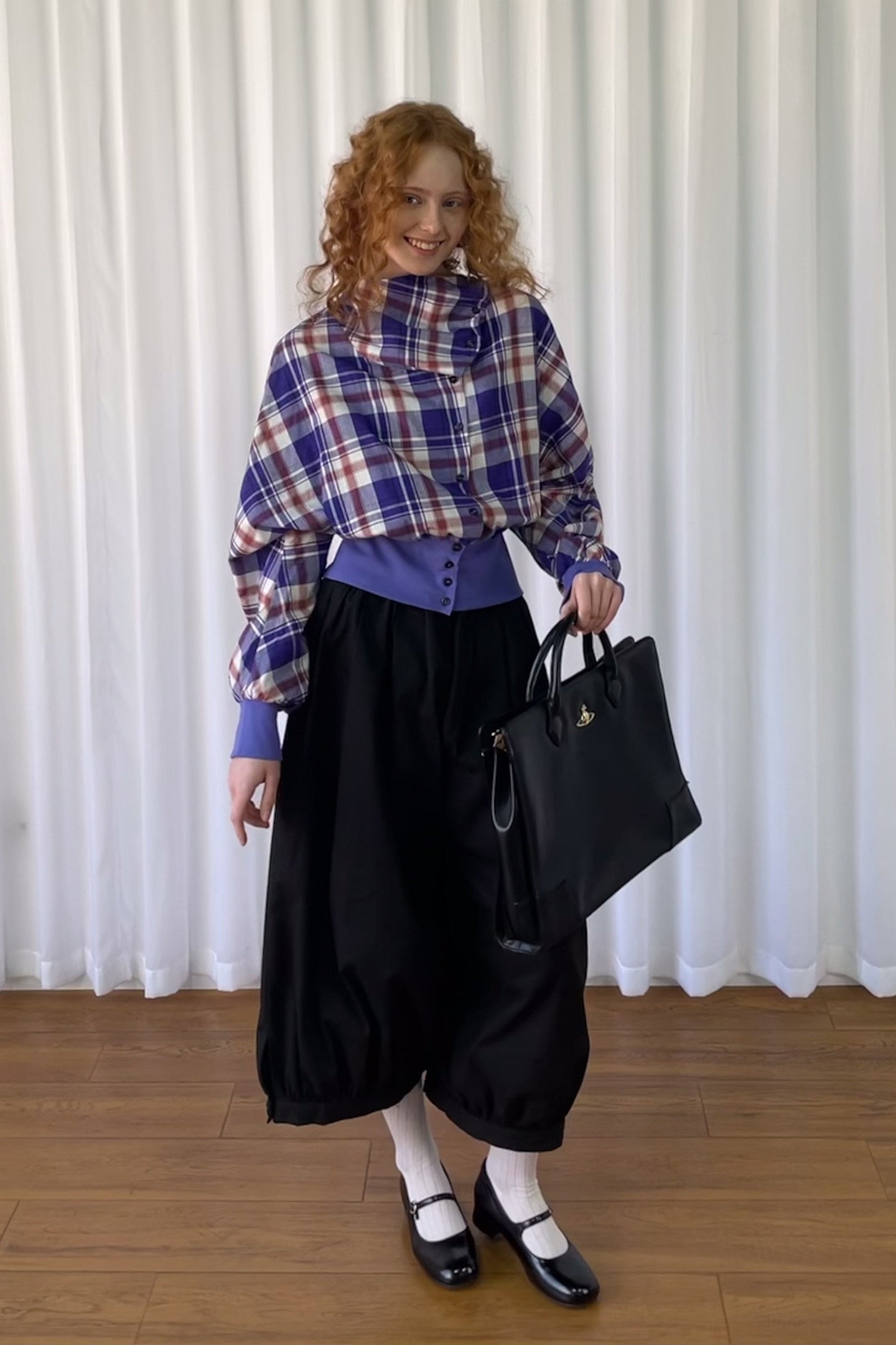 Plaid pleated shirt jacket