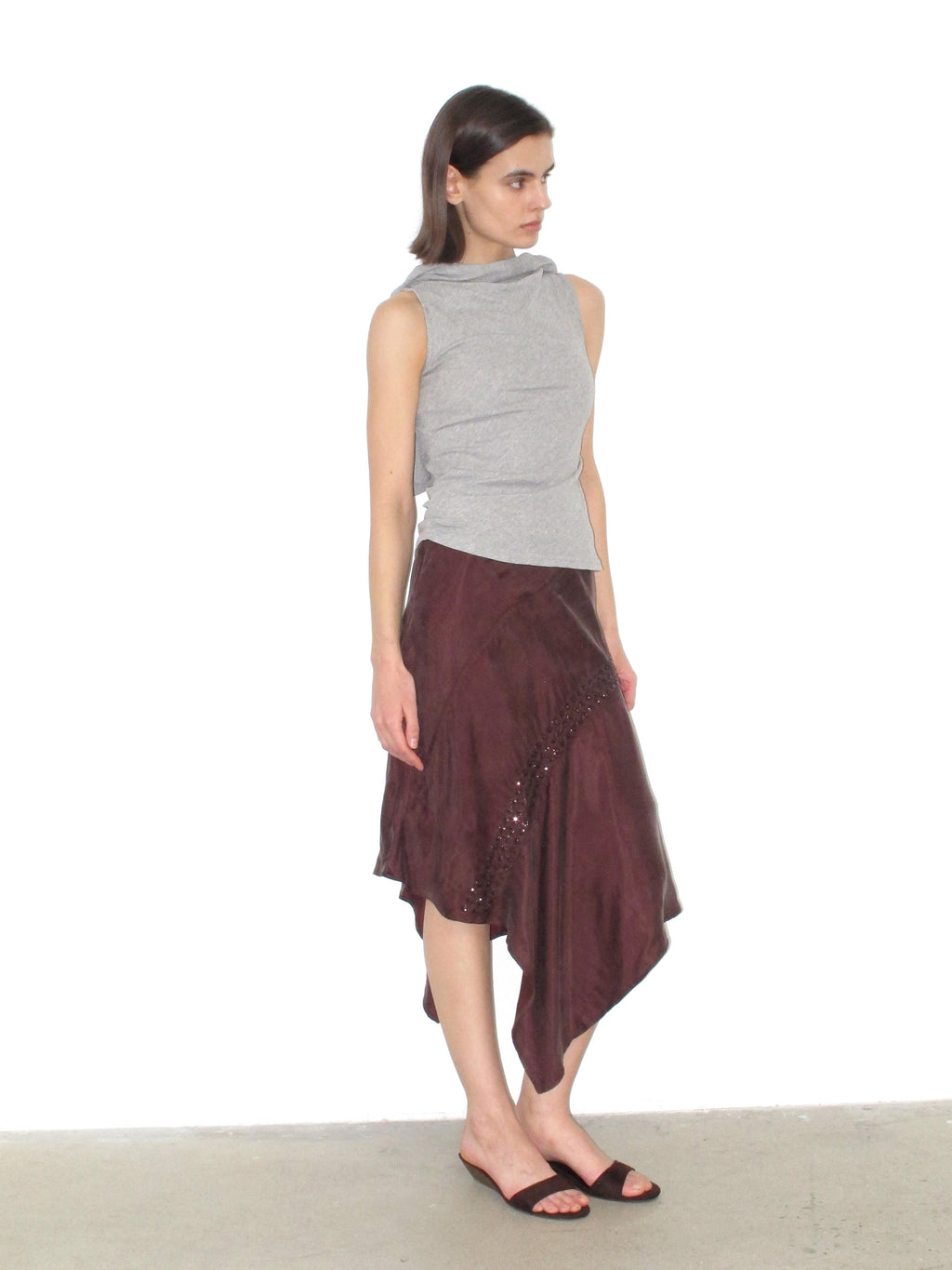 Irregular side slanted skirt