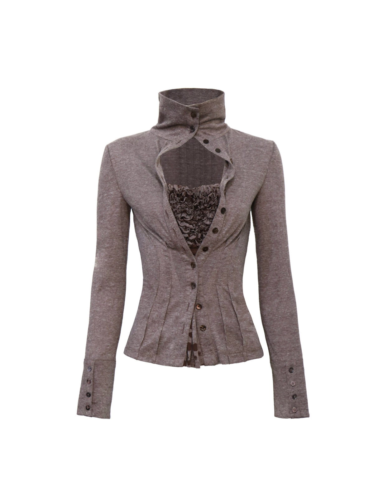 Stand Collar Ruffle Layered Cardigan