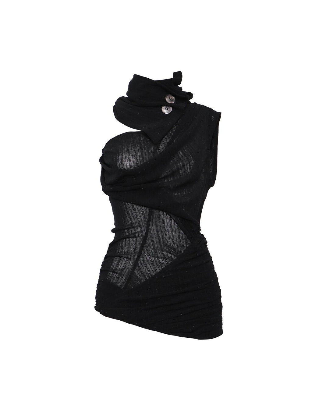 Ruched High Neck Knit Tank